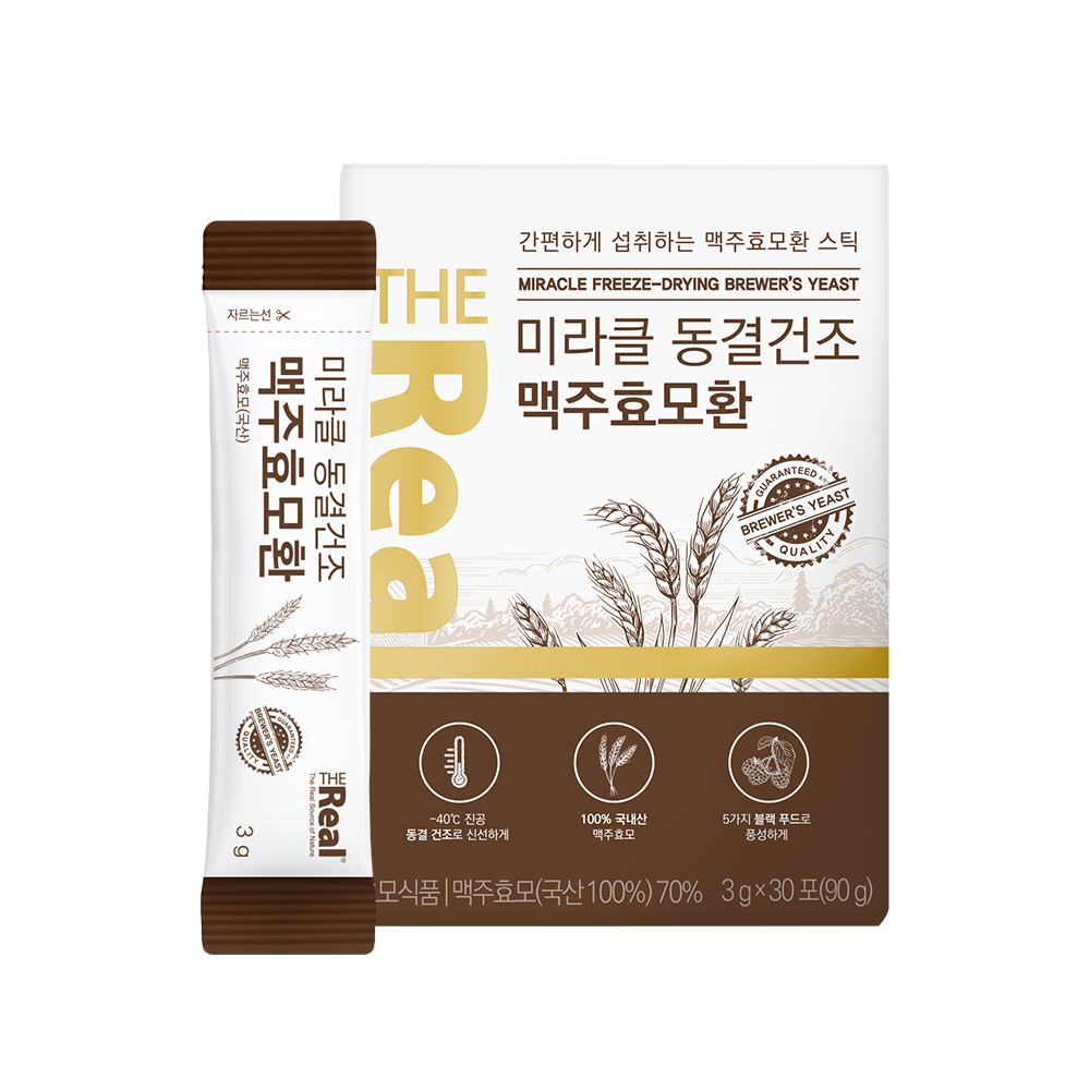 <b>더리얼</b> 미라클 동결건조 <b>맥주효모</b>환 3g x 30포, 4개