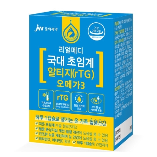 JW<b>중외제약</b> 리얼메디 국대 초임계 알티지 rTG 오메가3 1022mg x 30캡슐, 3개