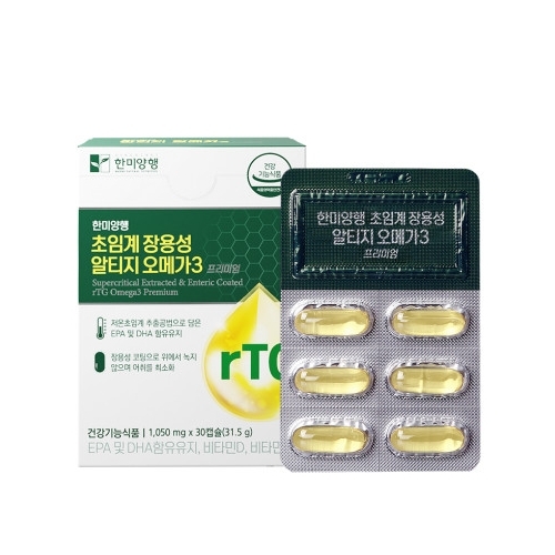 한미양행 초임계 장용성 알티지 <b>오메가3</b> 1050mg x 30캡슐, 4개