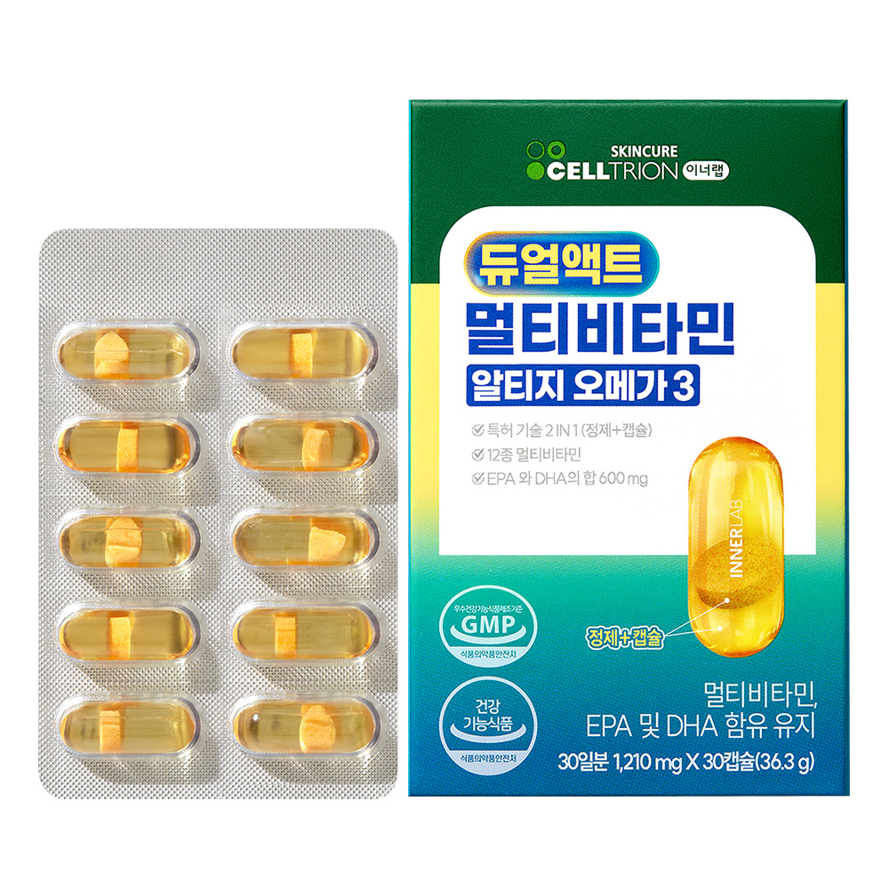 이너랩 <b>듀얼액트 멀티비타민 알티지오메가3</b> 1210mg x 30캡슐, 3개