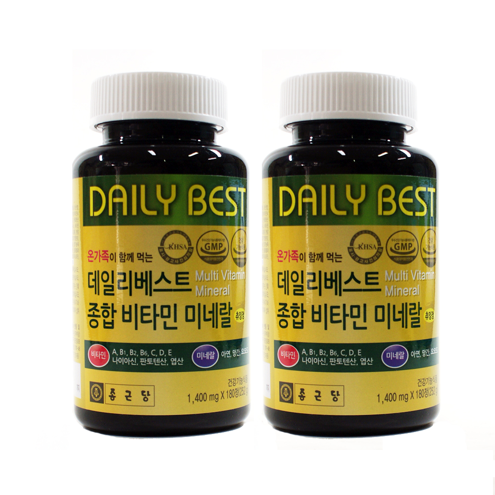 <b>데일리</b>베스트 종합<b>비타민</b> 미네랄 1400mg x 180캡슐, 2개