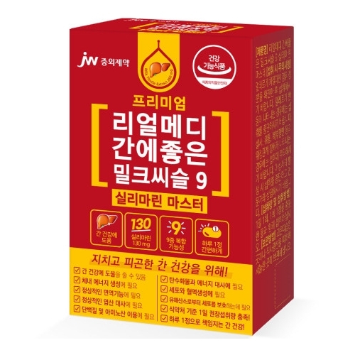 JW<b>중외제약</b> 프리미엄 리얼메디 간에좋은 밀크씨슬 9 실리마린 마스터 900mg x 30정, 6개