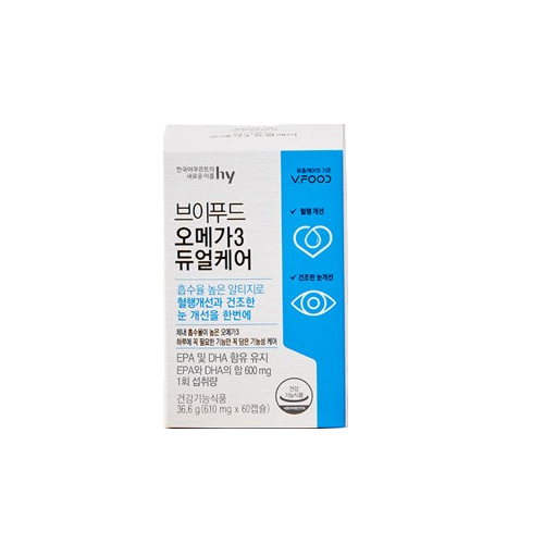 한국야쿠르트 <b>브이</b>푸드 <b>오메가3</b> 듀얼케어 610mg x 60캡슐, 3개