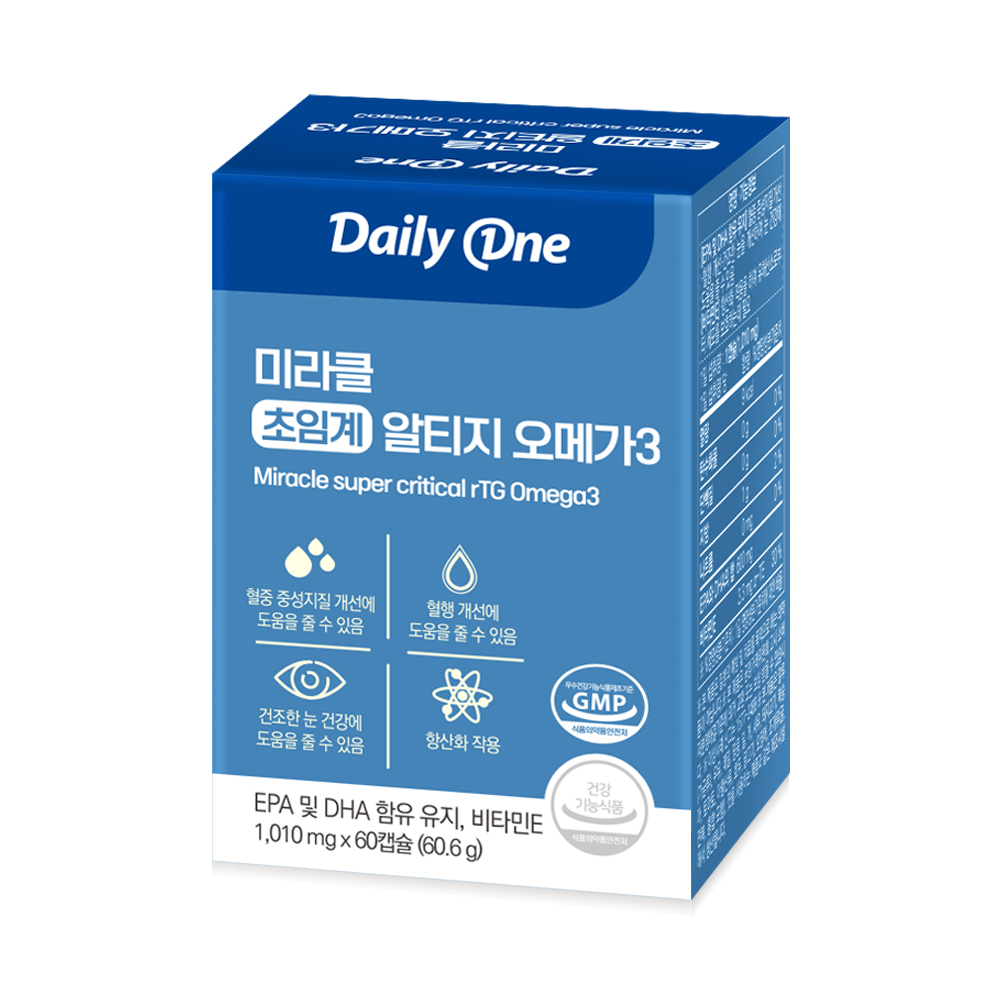 <b>데일리원</b> 미라클 초임계 알티지 <b>오메가3</b> 1010mg x 60캡슐, 1개