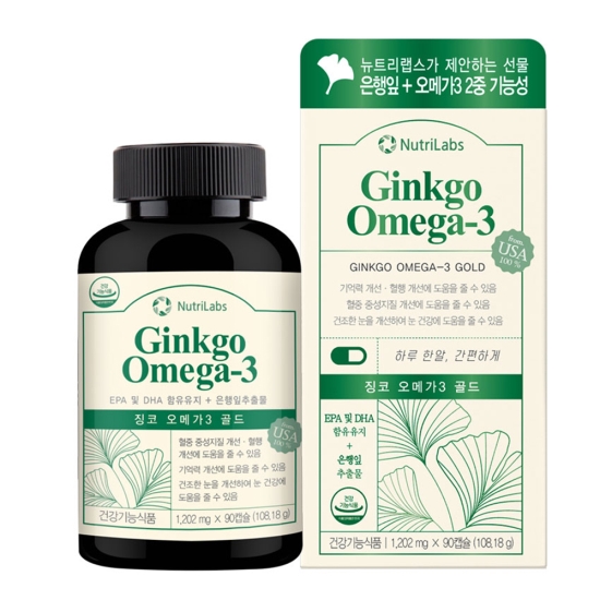 <b>뉴트리</b>랩스 징코 오메가3 1202mg x 90캡슐, 1개
