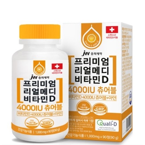 JW중외<b>제약</b> 리얼메디 <b>비타민D</b> 4000IU 츄어블 1000mg x 90캡슐, 2개
