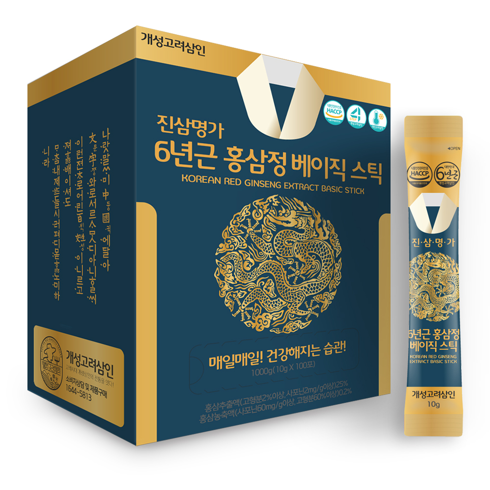 개성고려삼인 진삼명가 <b>6년근 홍삼정</b> 베이직 <b>스틱 10g</b> x 100포, 1개