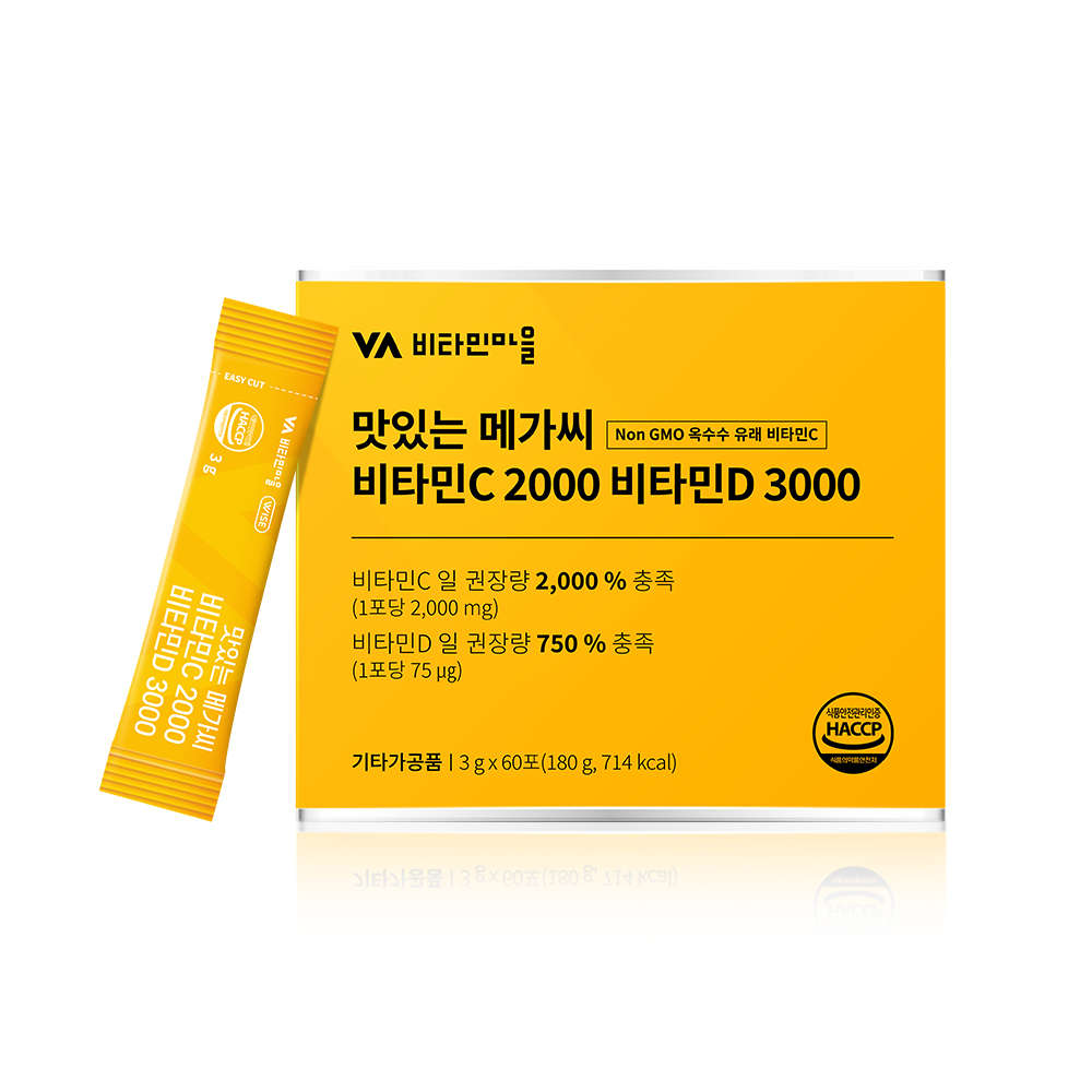 <b>비타민마을</b> 맛있는 메가씨 비타민C 2000 비타민D 3000 3g x 60포, 1개