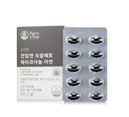 <b>팜엔탑</b> 전립엔 쏘팔메토 옥타코사놀 아연 520mg x 60캡슐, 1개