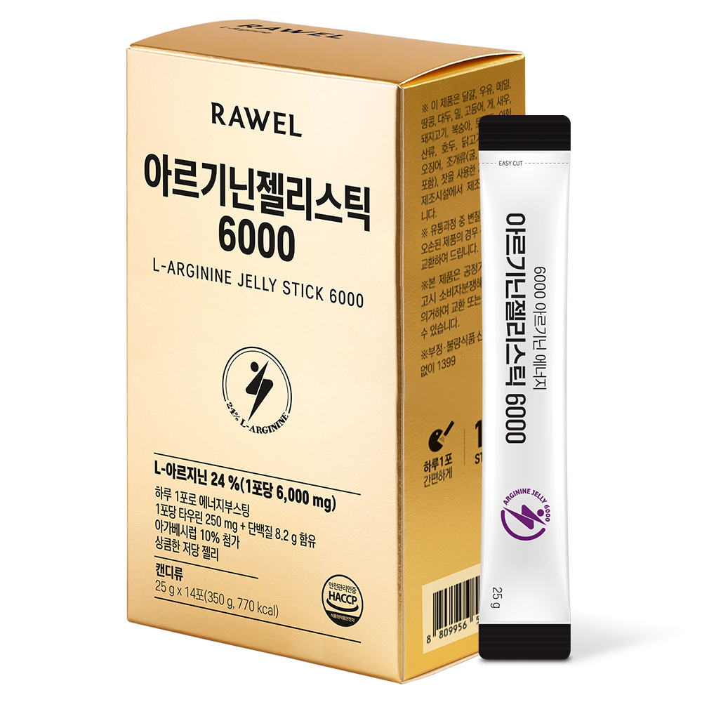 RAWEL <b>아르기닌</b> 젤리스틱 6000 25g x 14포, 3개