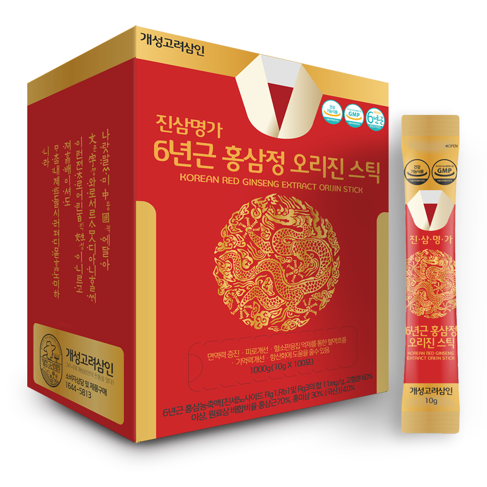 개성고려삼인 진삼명가 <b>6년근 홍삼정</b> 오리진 <b>스틱 10g</b> x 100포, 1개
