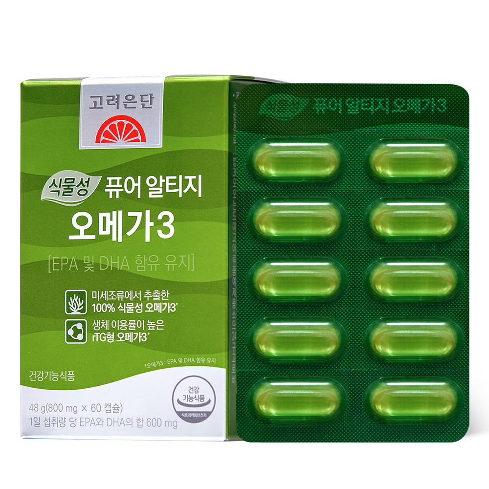 <b>고려은단</b> 식물성 퓨어 알티지 오메가3 801mg x 60캡슐, 3개