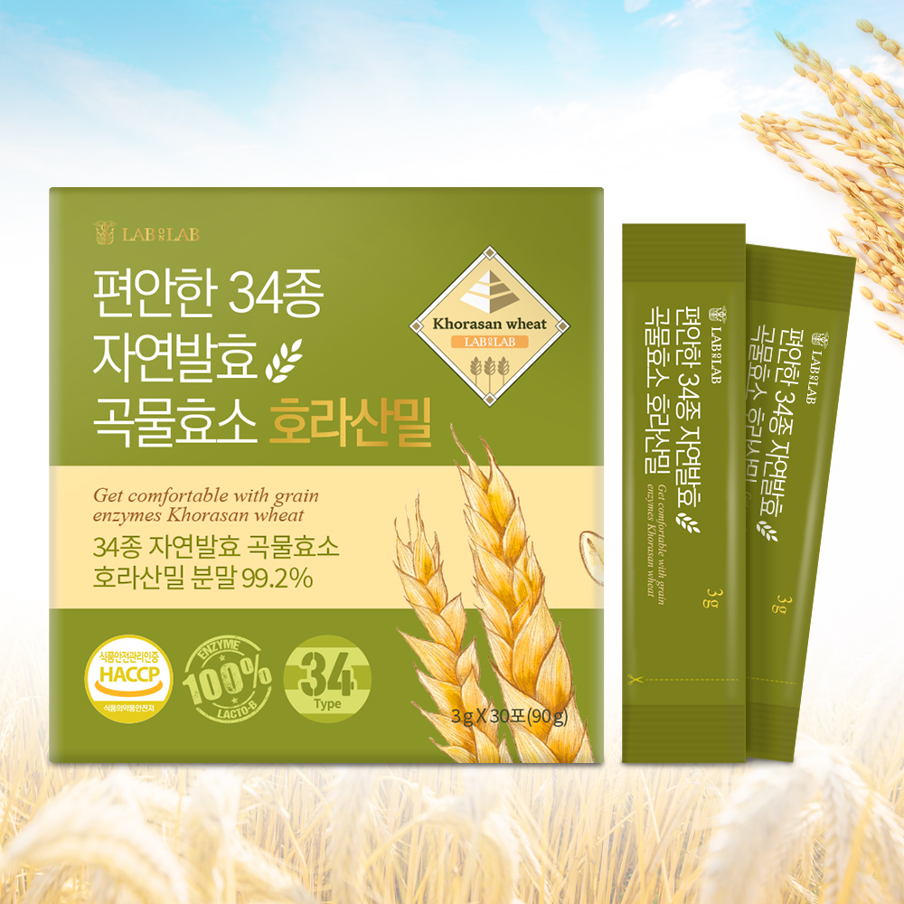 랩온랩 편안한 34종 자연발효 곡물<b>효소</b> 유산균 3g x 30포, 6개