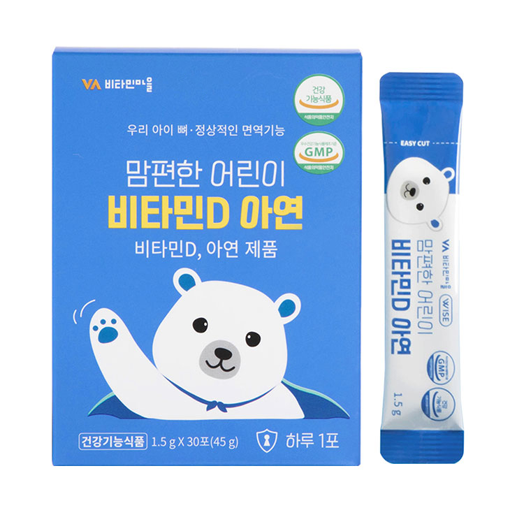 비타민마을 <b>와이즈</b> 맘편한 어린이 <b>비타민D</b> 아연 1.5g x 30포, 6개