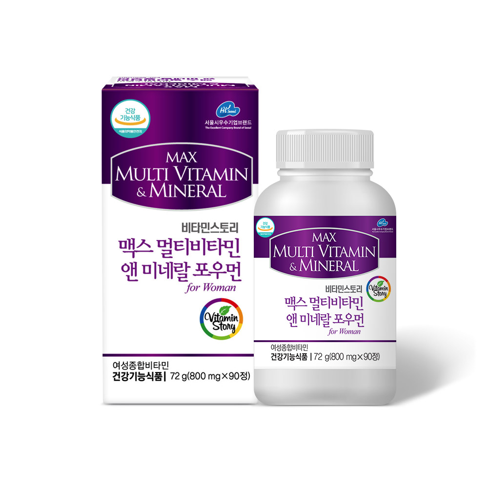 <b>비타민</b>스토리 맥스 <b>멀티비타민</b> 앤 <b>미네랄</b> 포<b>우먼</b> 800mg x 90정, 1개