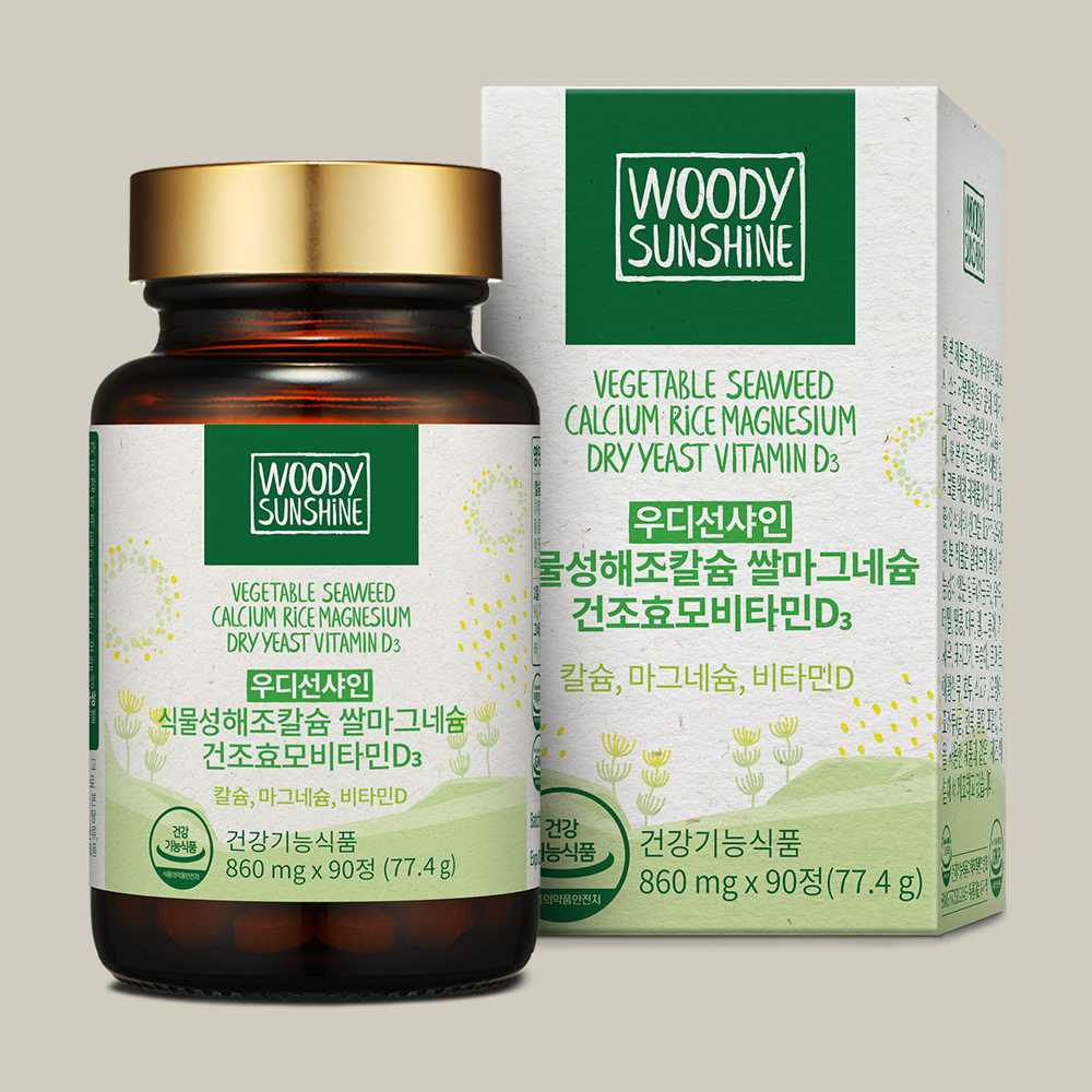 <b>우디선샤인</b> 식물성 해조칼슘 쌀마그네슘 건조효모 비타민D 860mg x 90정, 2개