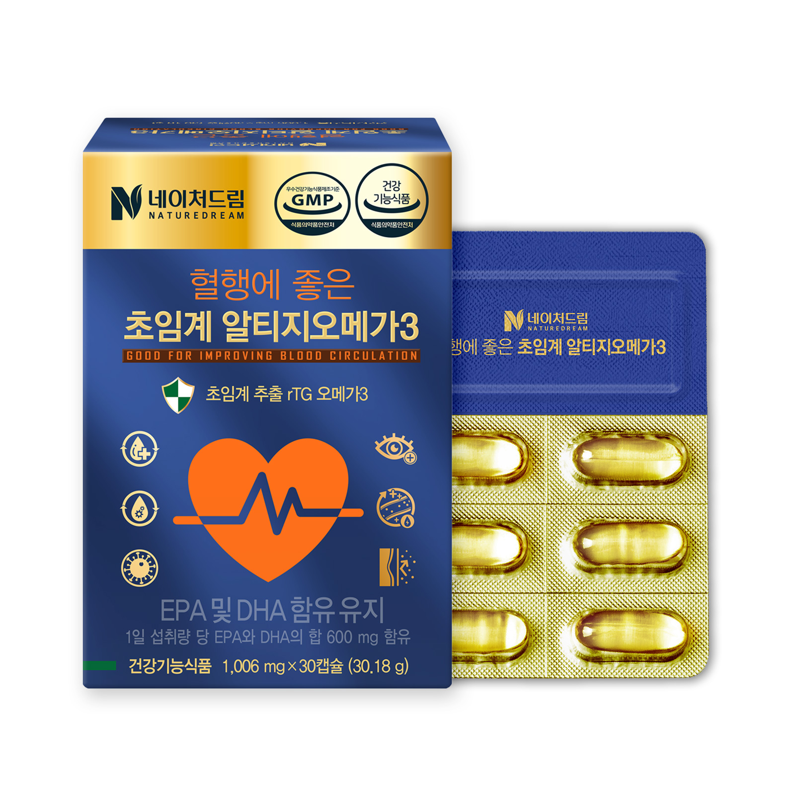 <b>네이처드림</b> 혈행에 좋은 초임계 알티지<b>오메가3</b> 1006mg x 30캡슐, 4개