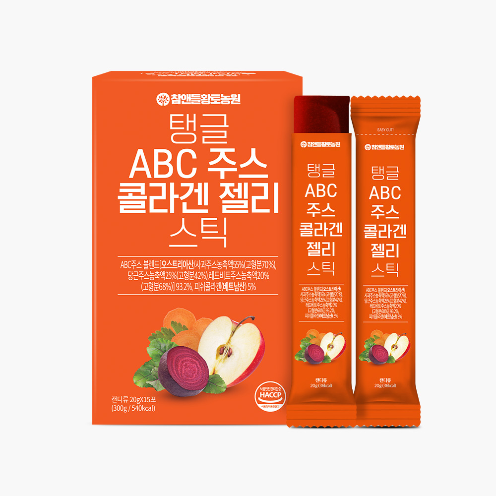 참앤들황토농원 탱글 <b>ABC주스 콜라겐</b> 젤리 <b>스틱</b> 20g x 15포, 4개