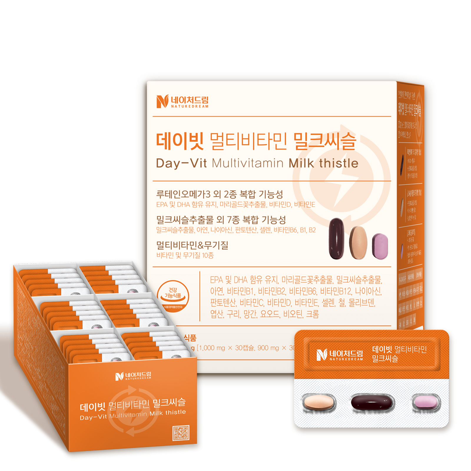 <b>네이처드림</b> 데이빗 멀티비타민 밀크씨슬 (캡슐 1000mg + 정제 900mg + 정제 600mg）x 30개입, 2개