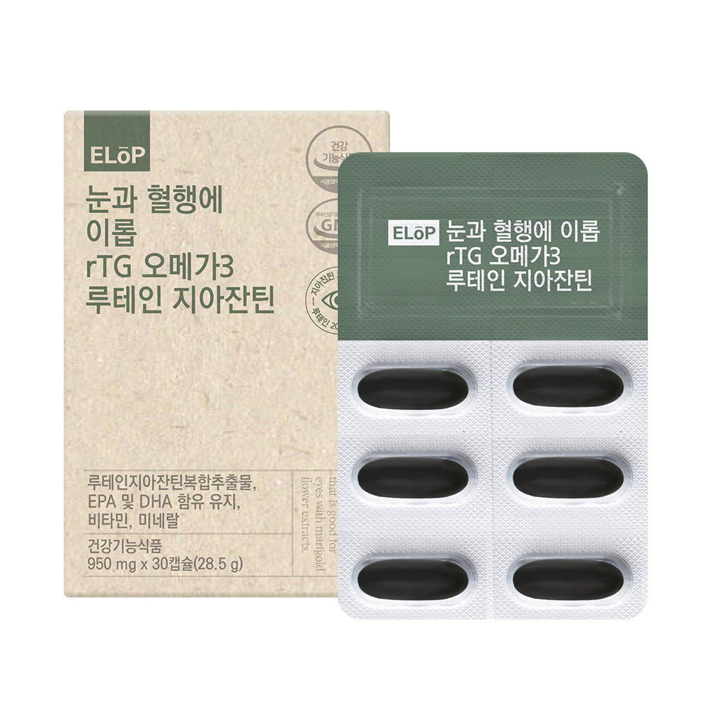 눈과 혈행에 <b>이롭</b> 초임계 rTG 오메가3 루테인 지아잔틴 950mg x 30캡슐, 6개