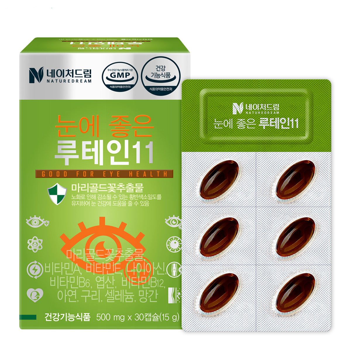 <b>네이처드림</b> 눈에 좋은 <b>루테인</b>11 500mg x 30캡슐, 6개