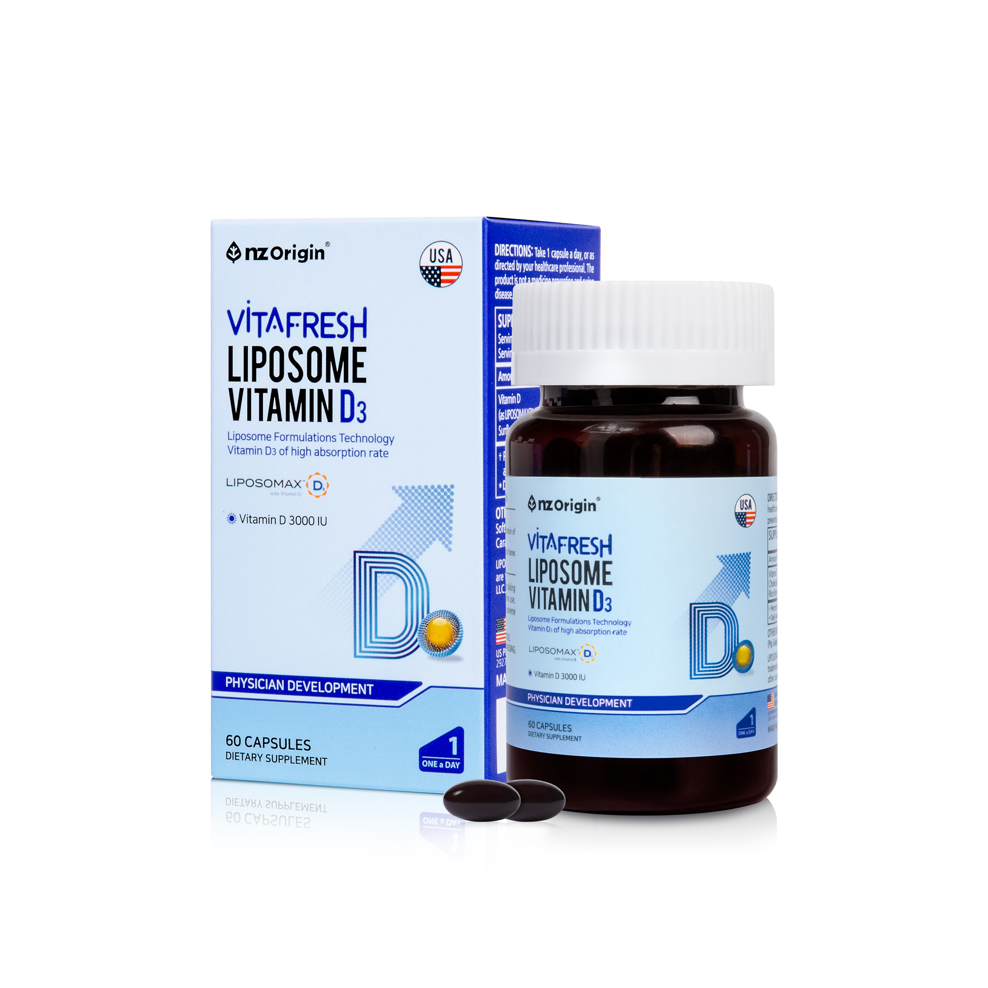 엔젯오리진 비타프레쉬 리포좀 <b>비타민D</b>3 300mg x 60캡슐, 2개