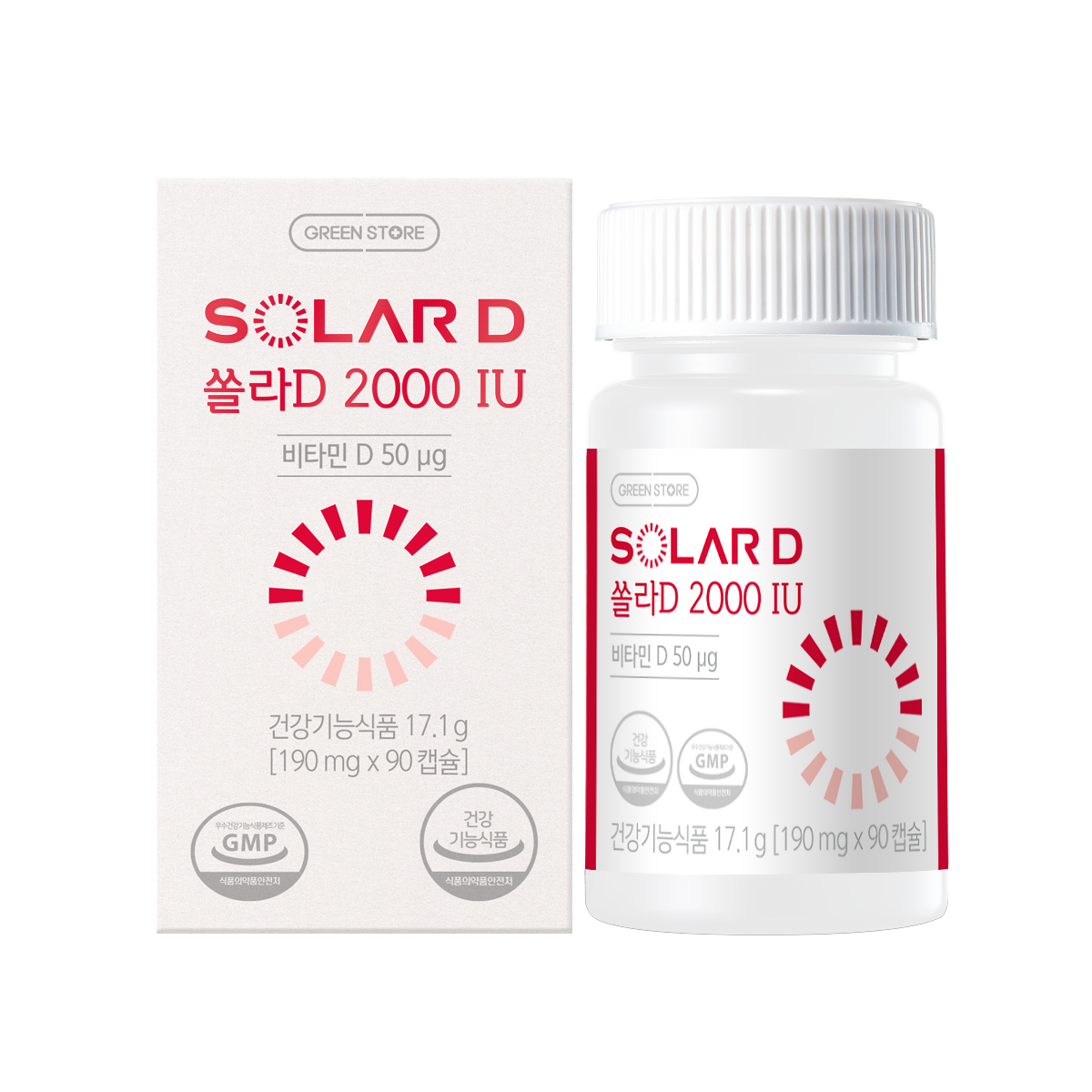 <b>그린스토어</b> 쏠라D 2000IU 190mg x 90캡슐, 1개
