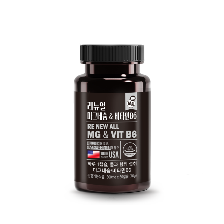 리뉴얼 마그네슘 &amp; 비타민B6 1300mg x 60캡슐, 1개