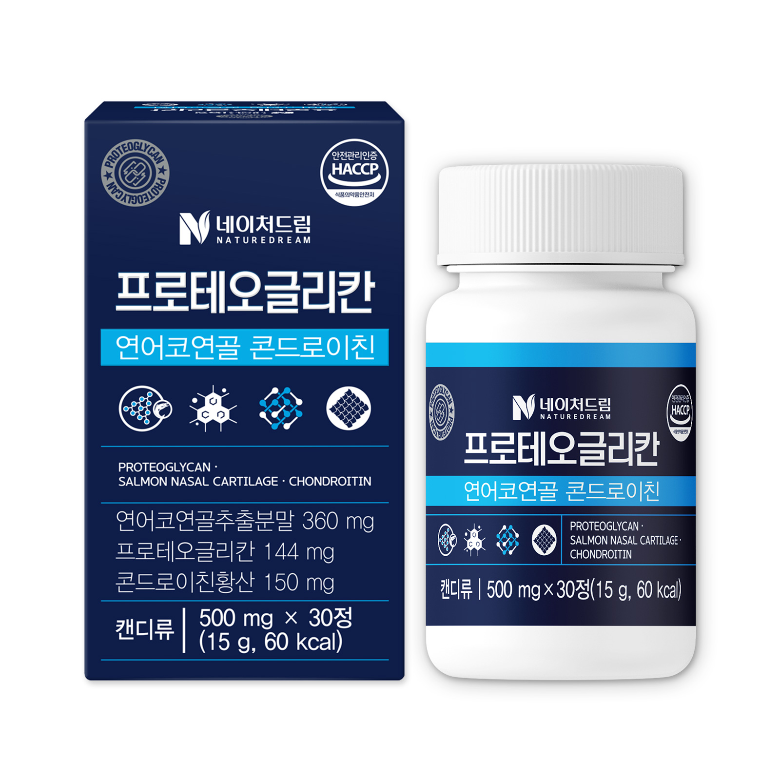 <b>네이처드림</b> 프로테오글리칸 연어코연골 <b>콘드로이친</b> 500mg x 30정, 4개