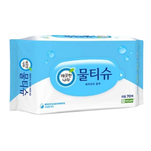 깨끗한나라 페퍼민트 블루 물티슈 리필형 70매, 10개