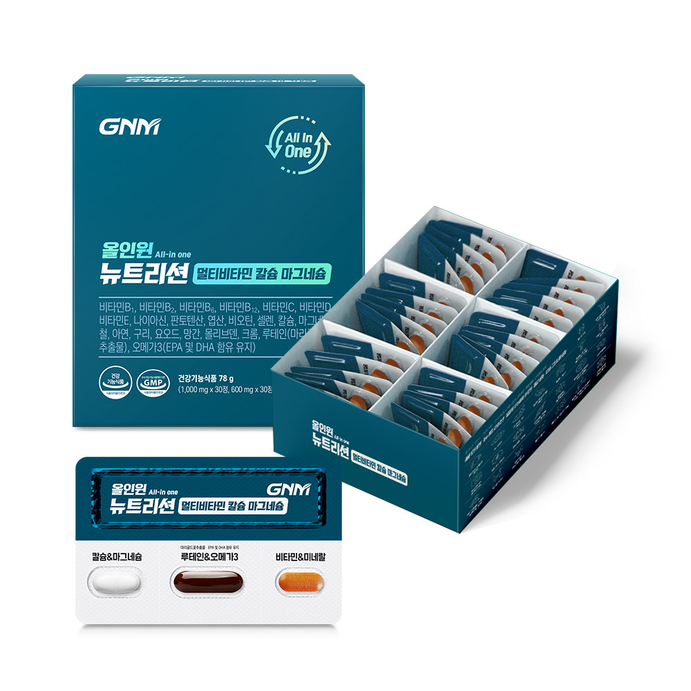<b>GNM</b>자연의품격 올인원 뉴트리션 멀티비타민 칼슘 마그네슘 2600mg x 30개입, 1개