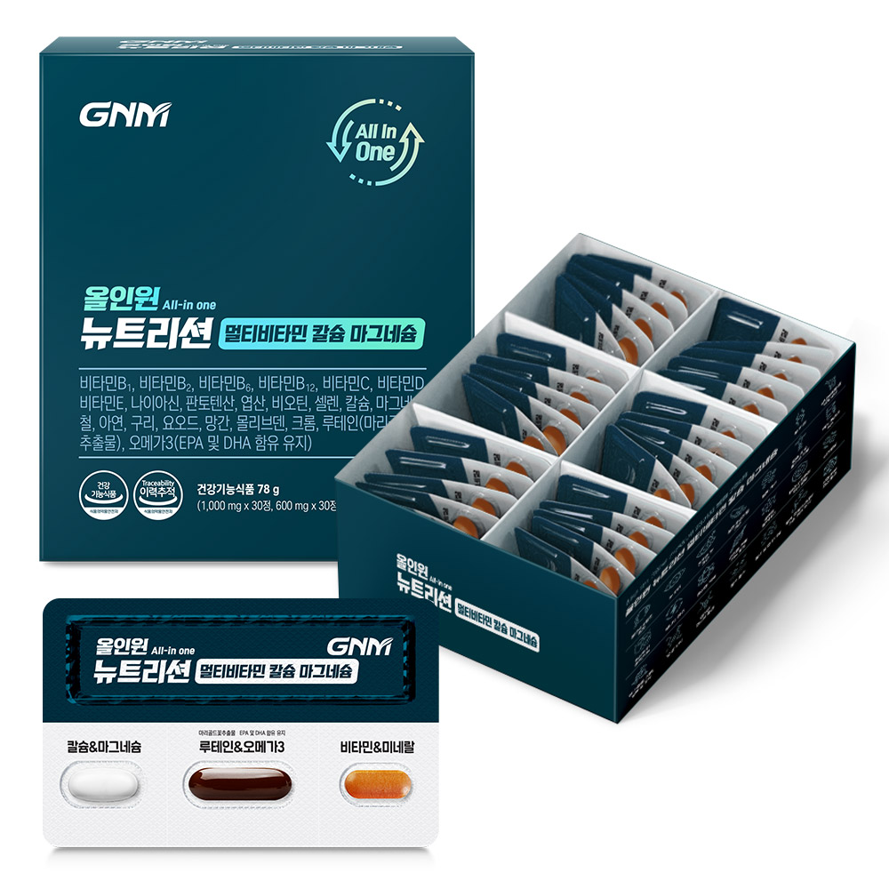 <b>GNM</b>자연의품격 올인원 뉴트리션 멀티비타민 칼슘 마그네슘 2600mg x 30개입, 3개