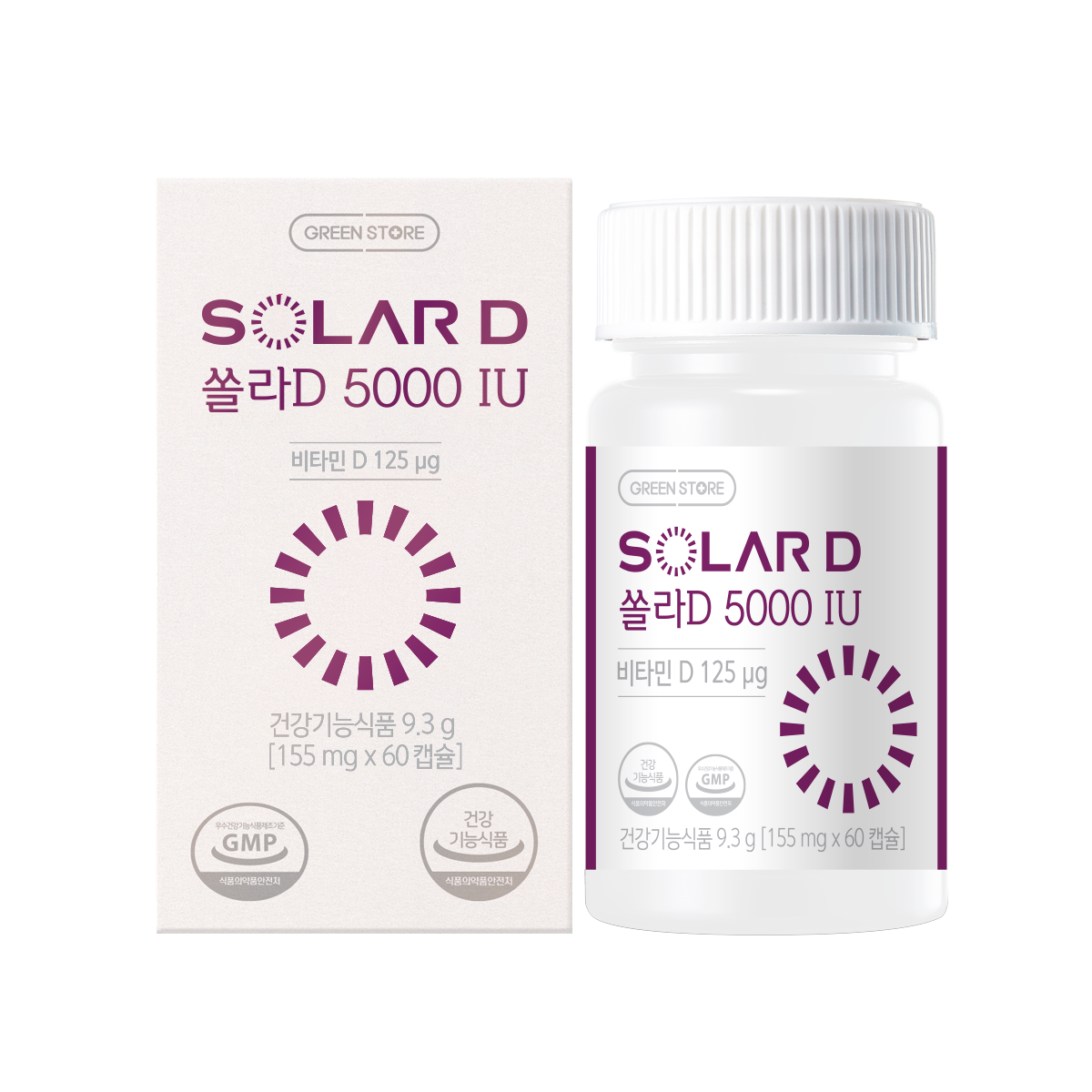 <b>그린스토어</b> 쏠라D 5000IU 154.5mg x 60캡슐, 1개