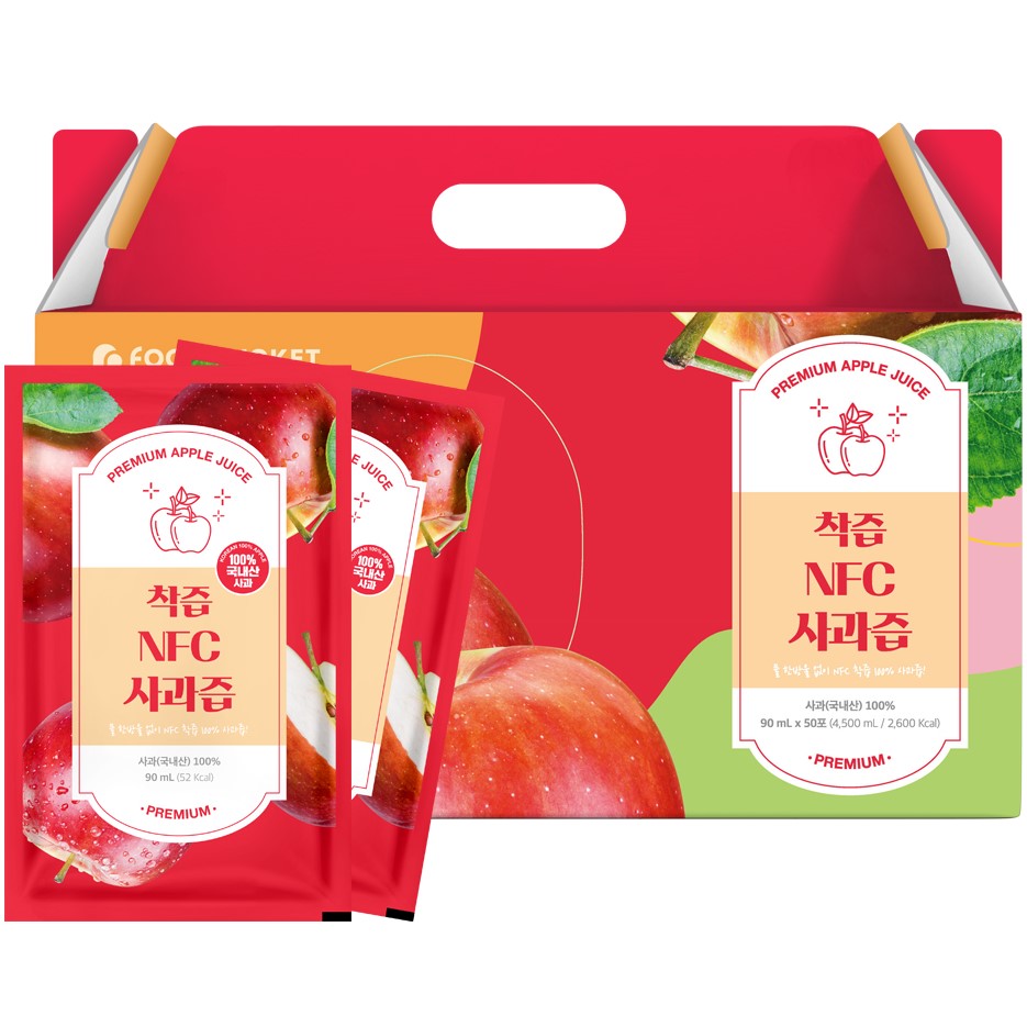 <b>푸드버킷</b> 착즙 NFC 사과즙 90ml x 50포, 1개