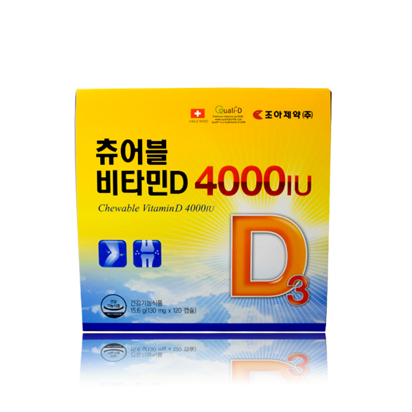 조아<b>제약</b> 츄어블 <b>비타민D</b> 4000 IU 130mg x 120캡슐, 1개