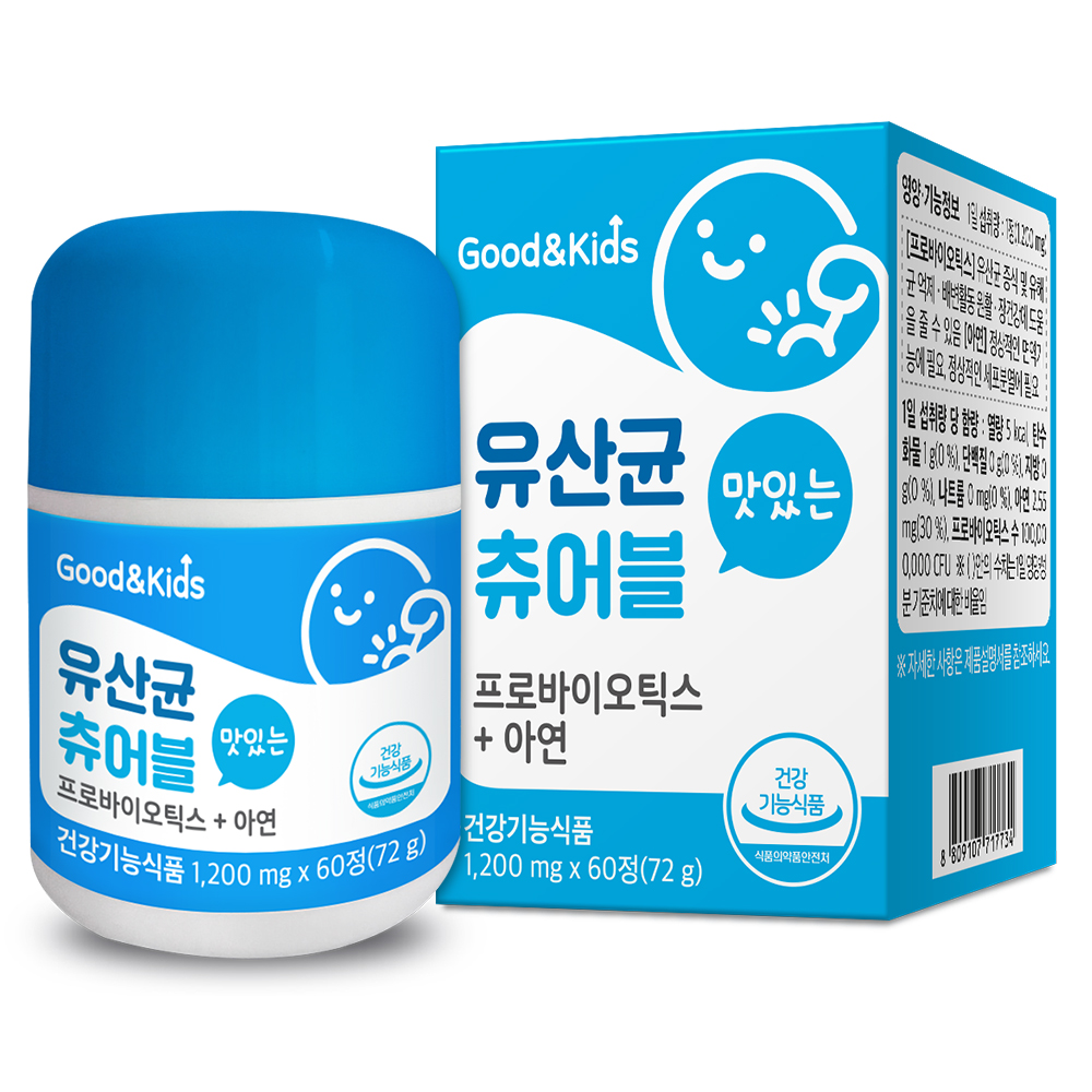 <b>내츄럴플러스</b> 굿앤<b>키즈</b> 맛있는 유산균 츄어블 1200mg x 60캡슐, 2개