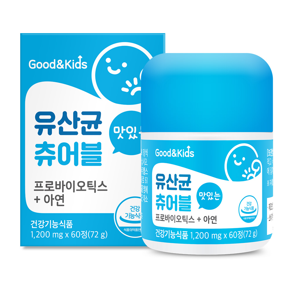 내츄럴<b>플러스</b> 굿앤키즈 맛있는 <b>유산균</b> 츄어블 1200mg x 60캡슐, 2개