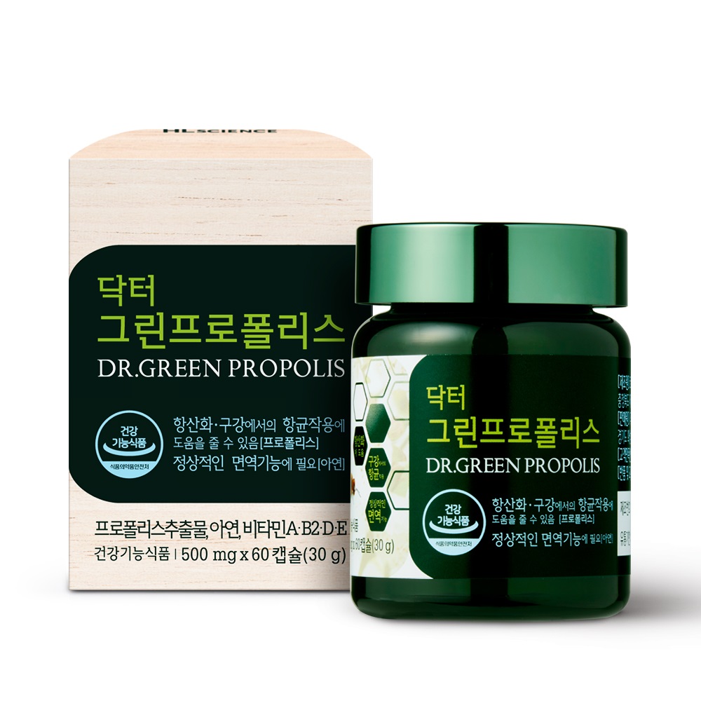 <b>에이치엘사이언스</b> 닥터 그린프로폴리스 500mg x 60캡슐, 6개