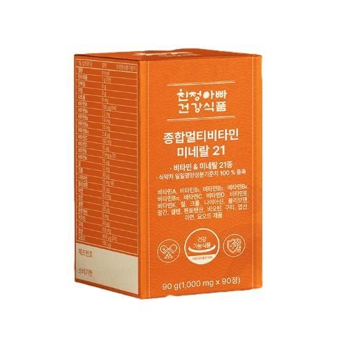 친정아빠<b>건강</b>식품 <b>종합</b>멀티<b>비타민</b> 미네랄21 1000mg x 90정, 2개