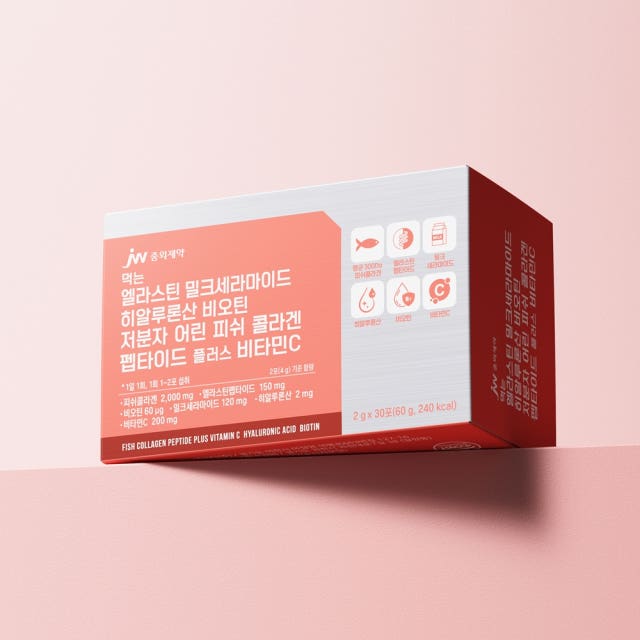 JW중외제약 <b>먹는</b> 엘라스틴 밀크세라마이드 히알루론산 비오틴 저분자 <b>어린 피쉬 콜라겐 펩타이드 플러스 비타민C</b> 2g x 30포, 1개