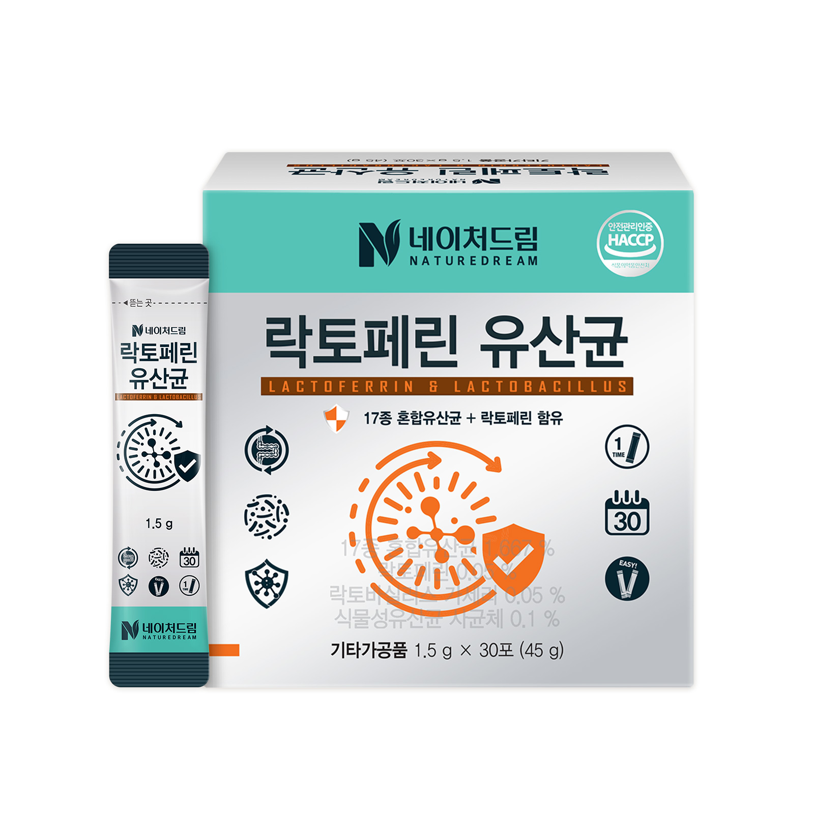 네이처드림 락토페린 유산균 1.5g x 30포, 5개