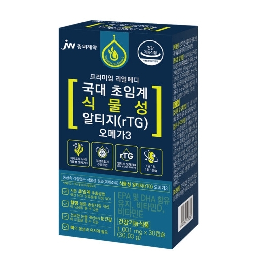 <b>JW중외제약</b> 프리미엄 리얼메디 국대 초임계 식물성 알티지 <b>오메가3</b> 1001mg x 30캡슐, 3개