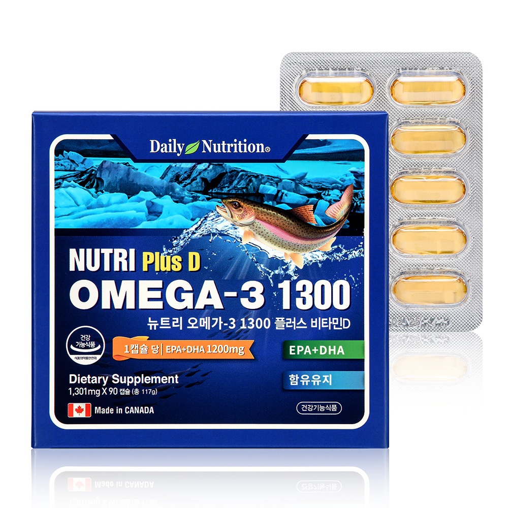 <b>데일리뉴트리션</b> 오메가3 1300 플러스 비타민D 1301mg x 90캡슐, 1개
