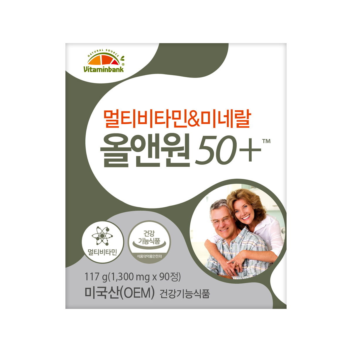 <b>비타민뱅크</b> 멀티<b>비타민</b> &amp; 미네랄 올앤원 50+ 1300mg x 90정, 1개