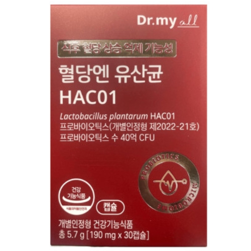 닥터마이올 <b>혈당엔</b> 유산균 HAC01 190mg x 30캡슐, 1개