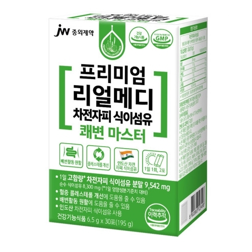 <b>JW중외제약</b> 프리미엄 리얼메디 차전자피 식이섬유 <b>쾌변</b> 마스터 6.5g x 30포, 2개