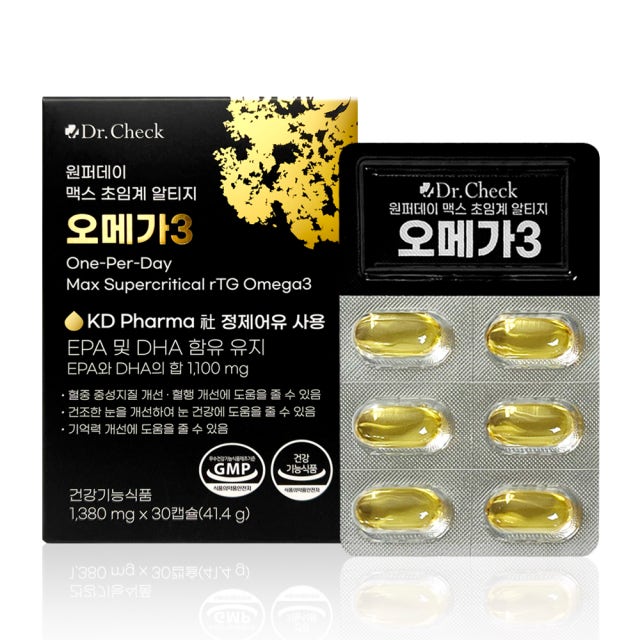 닥터체크 헬시 원퍼데이 <b>맥스</b> <b>초임계 알티지 오메가3</b> 1380mg x 30캡슐, 1개