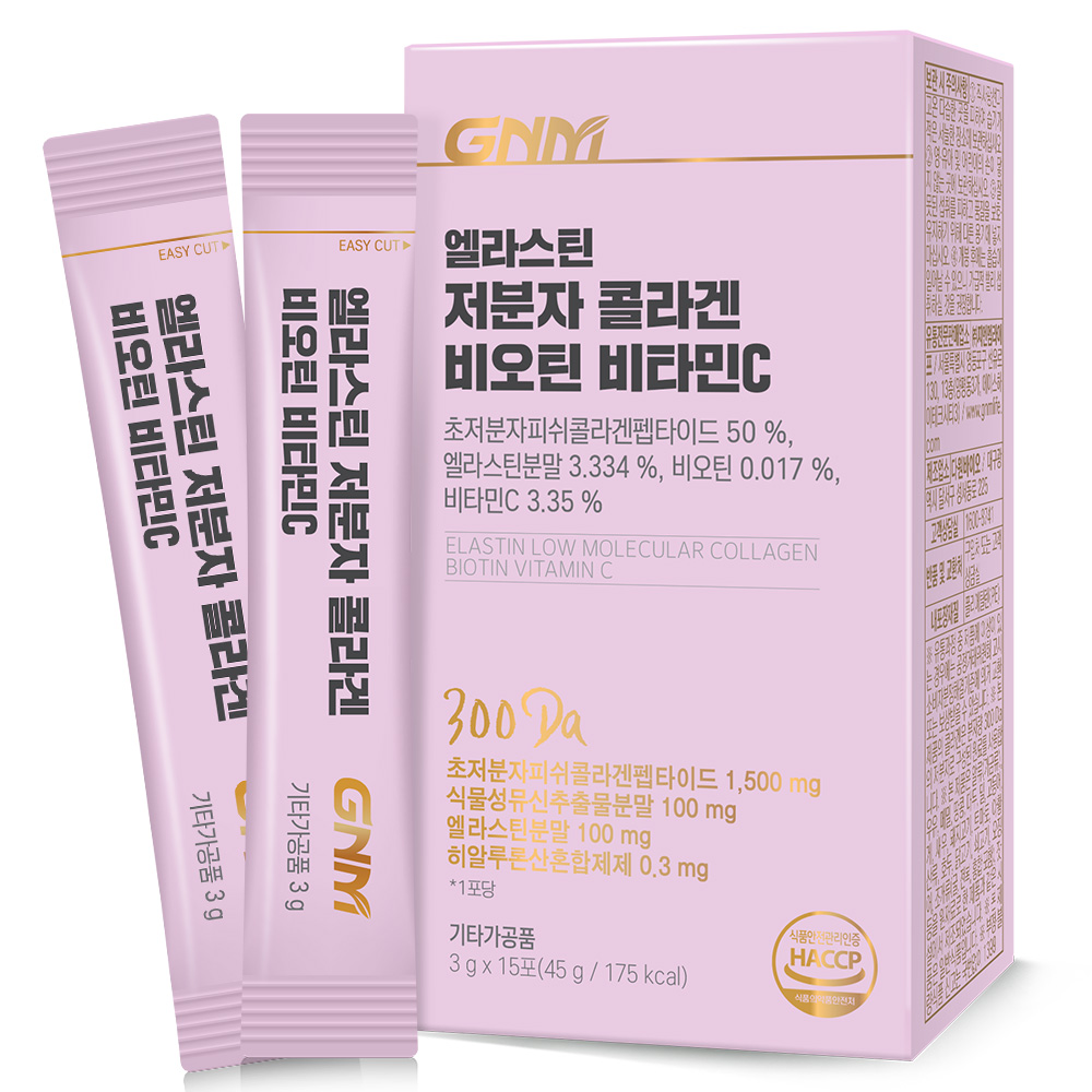 GNM자연의품격 <b>엘라스틴</b> 저분자콜라겐 비오틴 비타민C 3g x 15포, 4개
