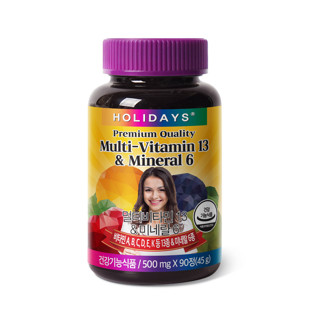 <b>홀리데이즈</b> 멀티비타민13 앤 미네랄6 500mg x 90정, 2개