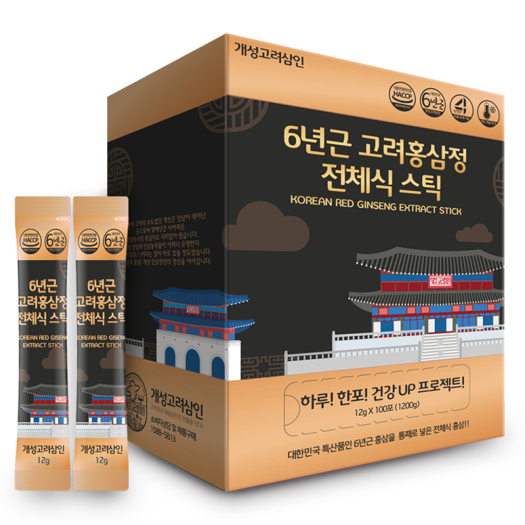 개성고려삼인 6년근 고려홍삼정 전체식 스틱 12g x 100포, 1개